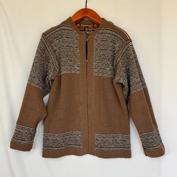 Vintage Nordstrickk Brown 100% Wool Nordic Fair Isle Silver Closure Cardigan - Picture 13 of 16